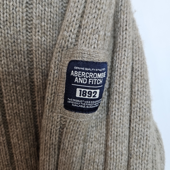 Abercrombie Fitch Heavy Lambswool Sweater XXL Tan Brown Chunky Knit Pullover - Picture 5 of 11